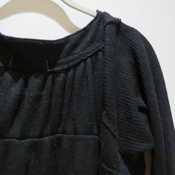 FREE PEOPLE WE THE FREE Must Have Henley Top in Black Waffle Boho Casual Comfy - Picture 9 of 12